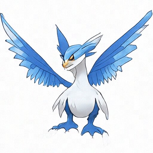 Pokemon LoRA blue and white bird prompt.