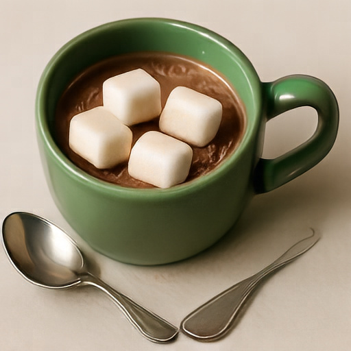 MiniT2I-B/16 green mug with three marshmallows sample.