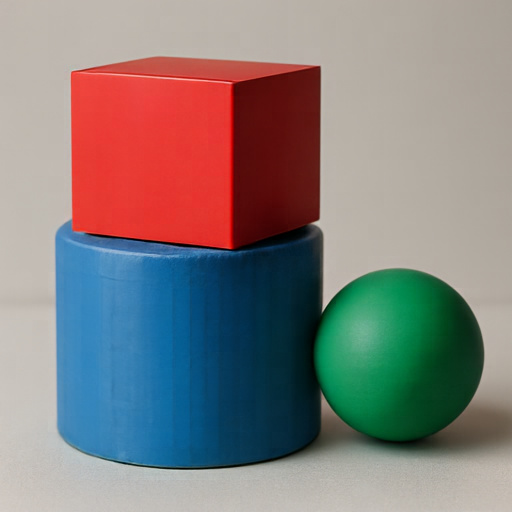 MiniT2I-L/16 red cube, blue cylinder, and green sphere sample.