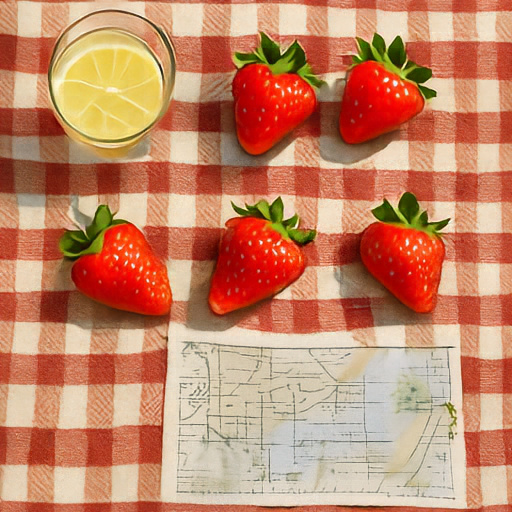 MiniT2I-B/16 picnic blanket with strawberries sample.