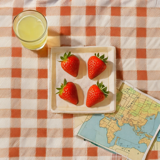 MiniT2I-L/16 picnic blanket with strawberries sample.