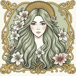Art nouveau illustration of a woman with flowers
