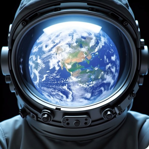 Earth reflected in an astronaut's helmet visor