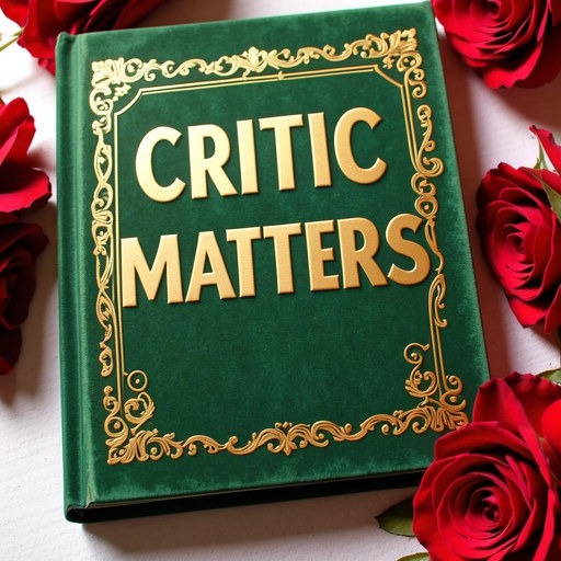 Green book titled Critic Matters among red roses