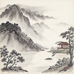 Ink-wash mountain landscape