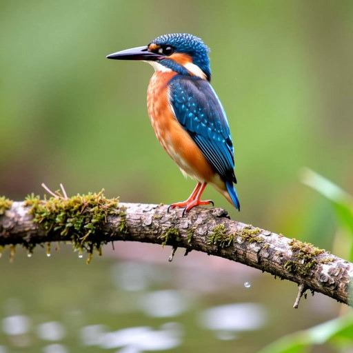 Kingfisher on a mossy branch
