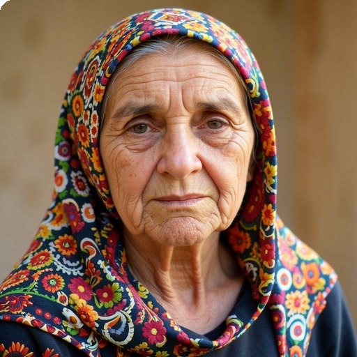 Portrait of an elderly woman in a floral headscarf