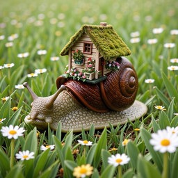 Snail carrying a tiny house